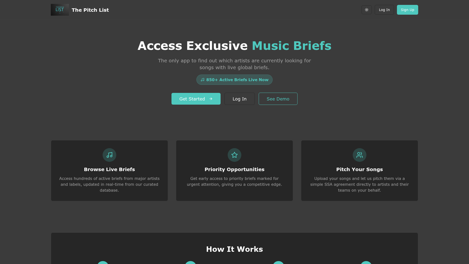 The Pitch List landing page
